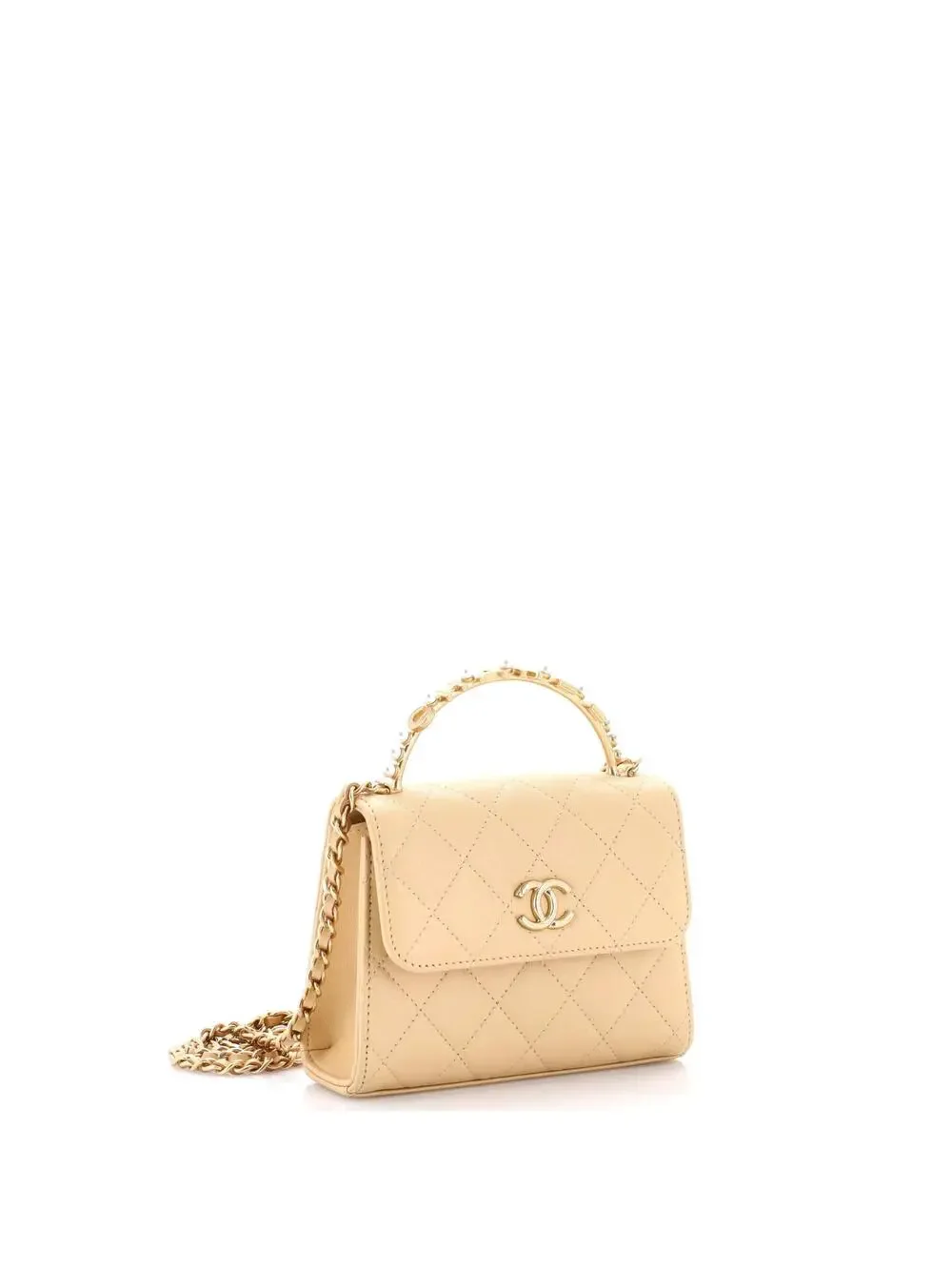 Chanel Logo And Pearl Top Handle Clutch #240073C49B